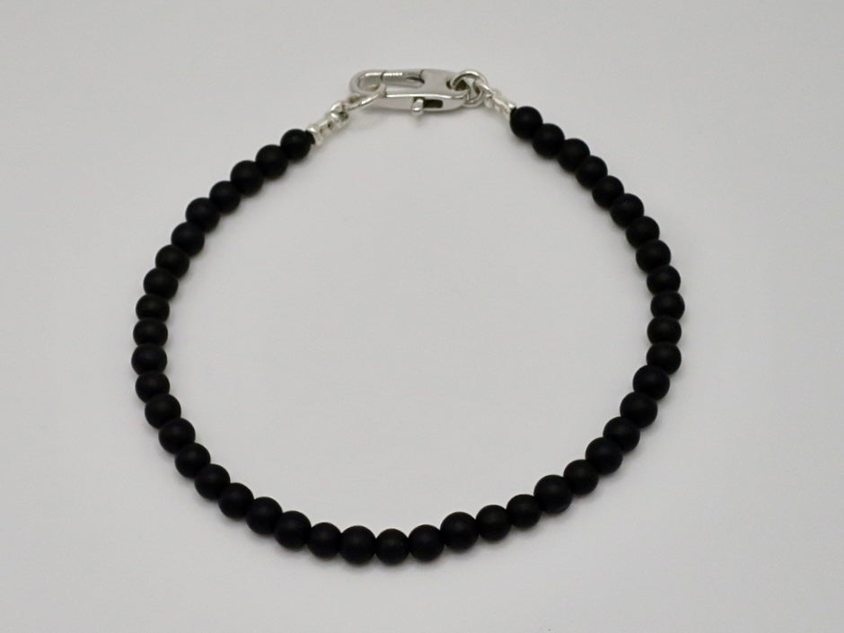 Men’s 4mm Matte Black Onyx Bracelet with Sterling Silver