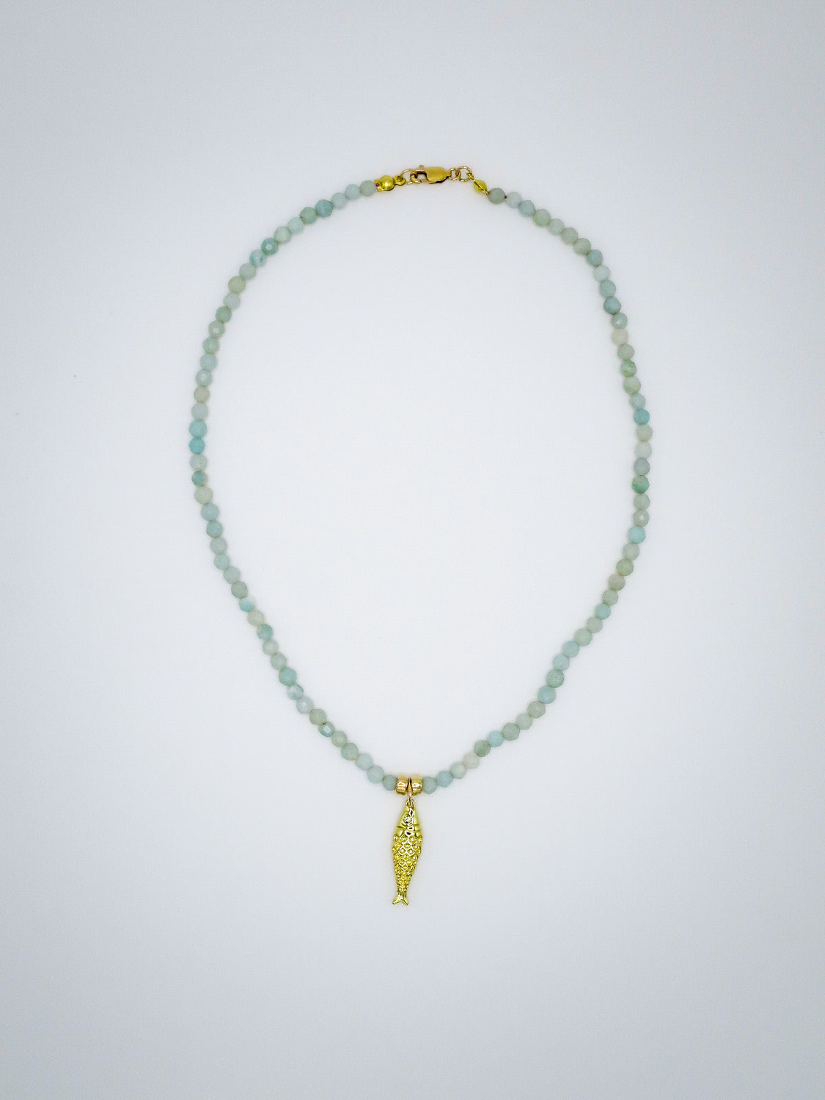 Faceted Seafoam Beaded Necklace with Fish Charms
