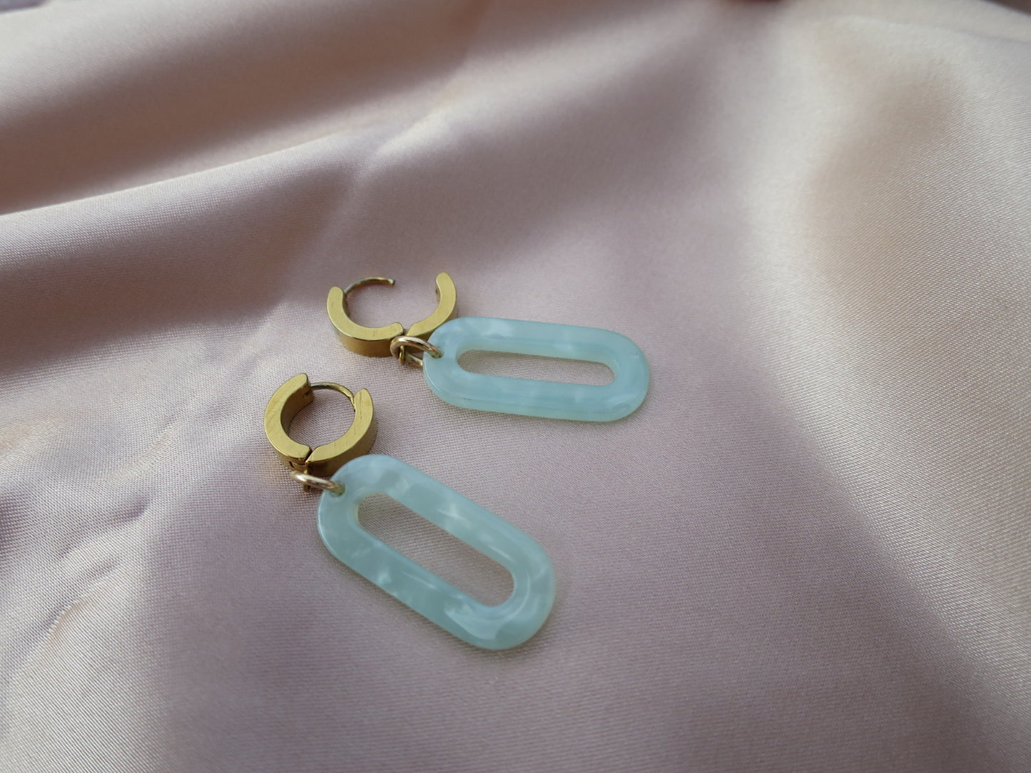 Blue Acrylic Oval Charm Huggies