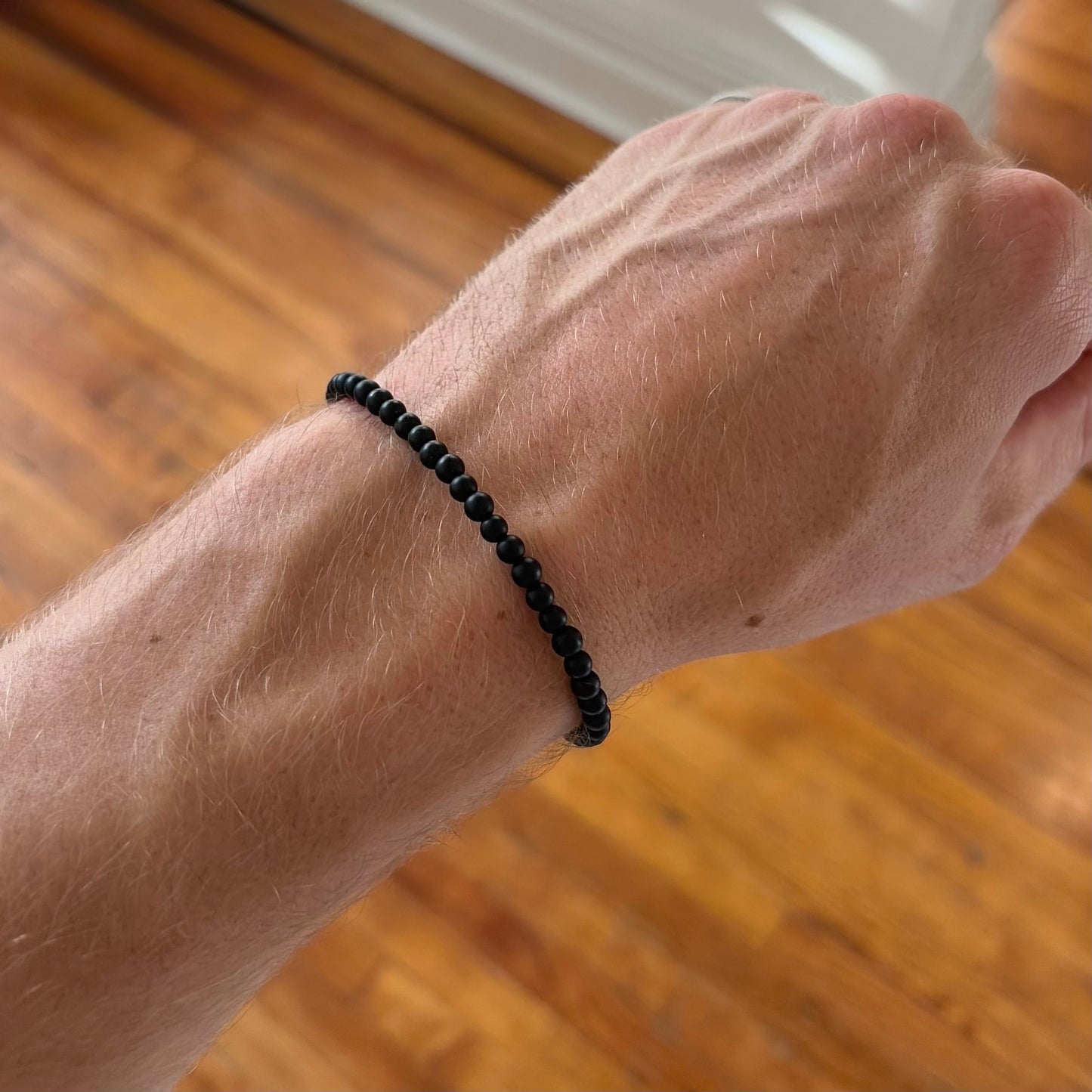 Men’s 4mm Matte Black Onyx Bracelet with Sterling Silver