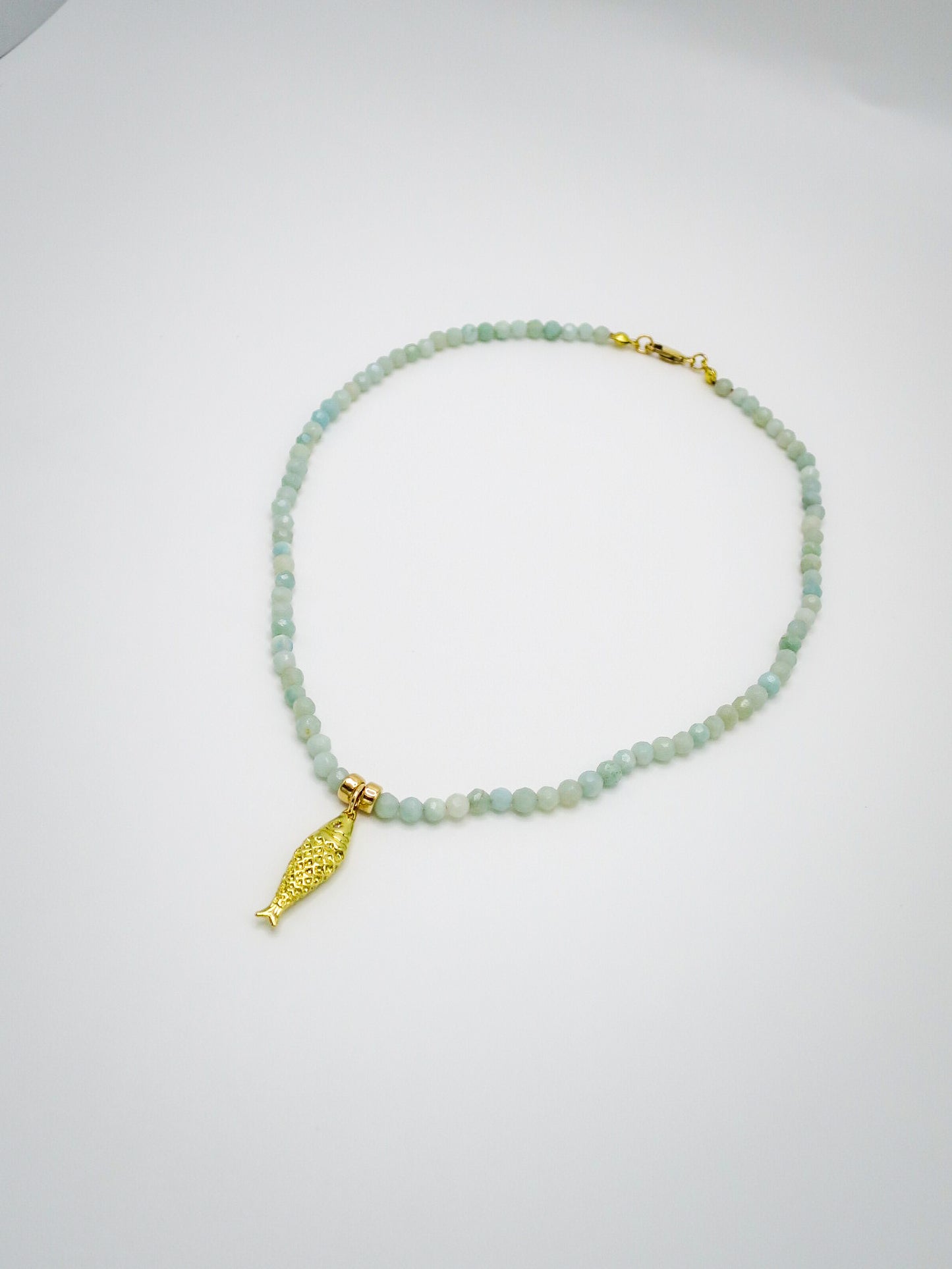 Faceted Seafoam Beaded Necklace with Fish Charms