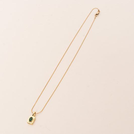 Green Gemstone Pendant on Snake Chain Necklace