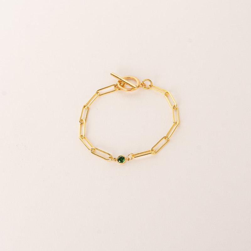 Stationed Gemstone Paperclip Chain Bracelet