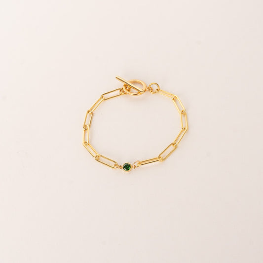 Stationed Gemstone Paperclip Chain Bracelet