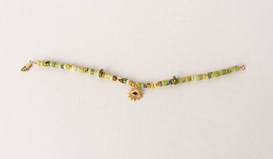 Beaded Chrysoprase Bracelet with Eye Charm