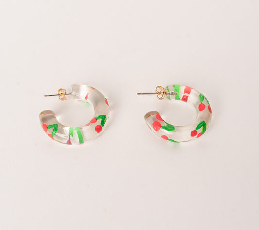 Clear Acrylic Hoops with Hand Painted Cherries