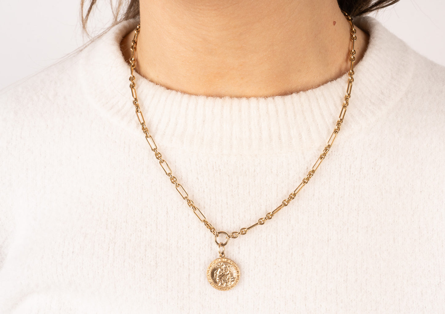 Long & Short Cable Chain with Medallion Necklace